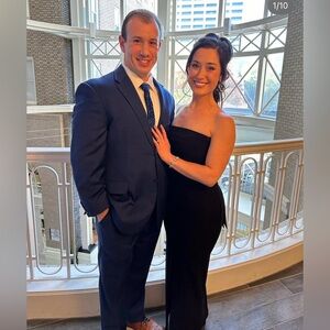 Lulu’s Black Crepe Strapless Dress with Tie Back Bow